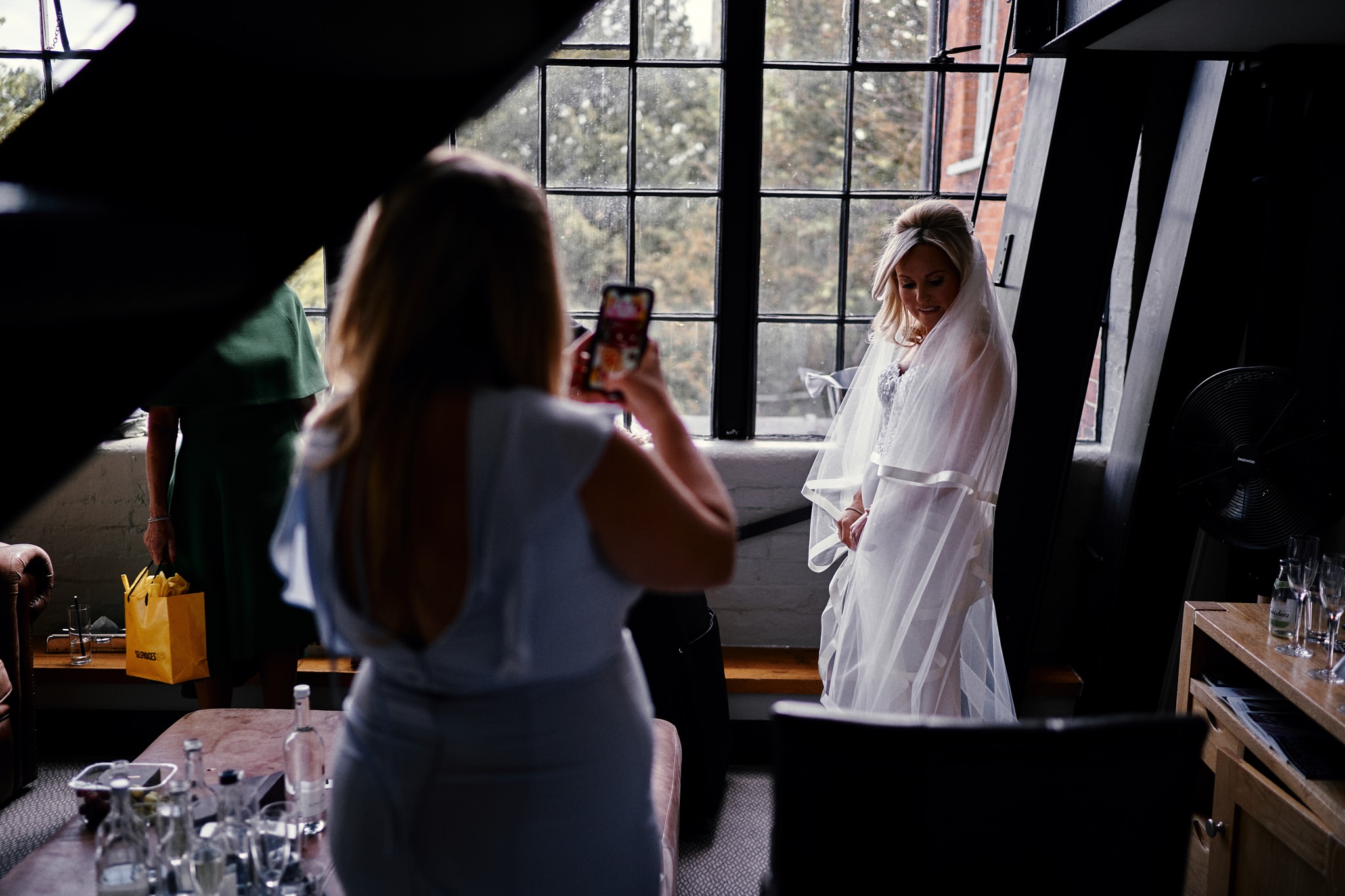 Bride during bride prep at the Hotel Du Vin, Henley-on-Thames