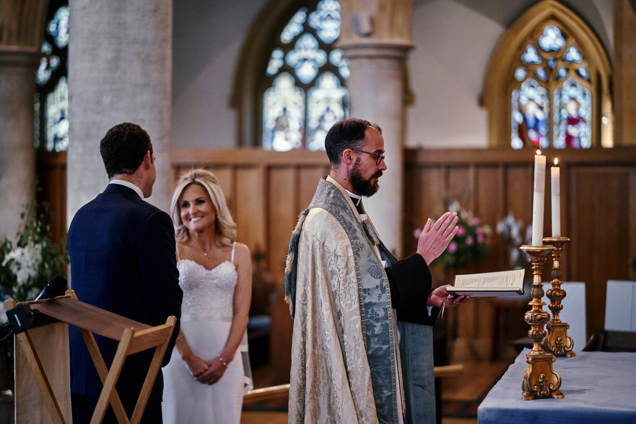 Bride and Groom during a wedding service at St Mary's Church, Henley-on-Thames